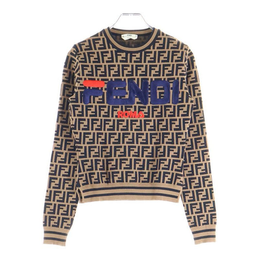 Fendi 18aw X Fila Logo Embroidery Zucca Allover Pattern Rayon Crew Neck