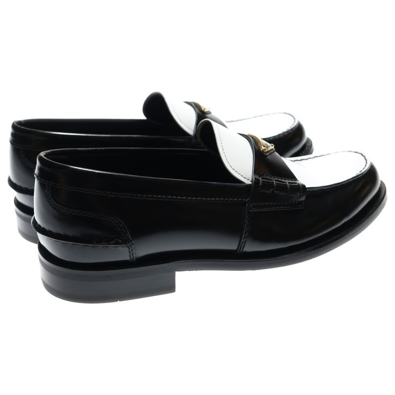 Prada Triangle Logo Oxford Brushed Leather Loafers Black White 2db223