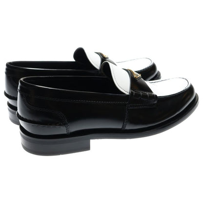 Prada Triangle Logo Oxford Brushed Leather Loafers Black White 2db223