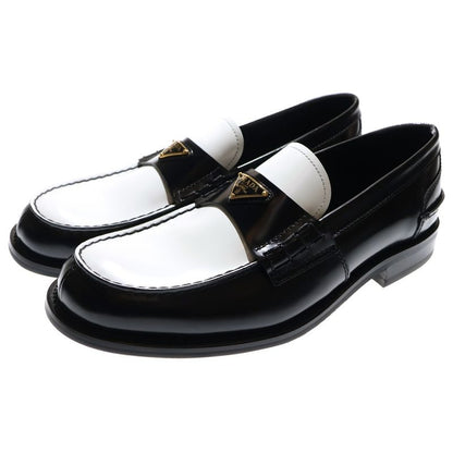Prada Triangle Logo Oxford Brushed Leather Loafers Black White 2db223