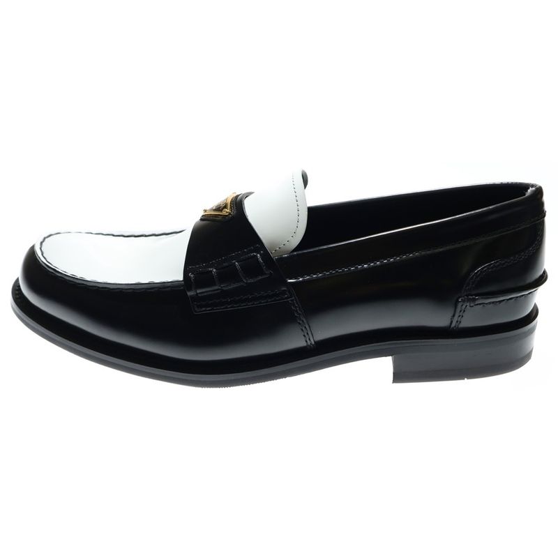Prada Triangle Logo Oxford Brushed Leather Loafers Black White 2db223
