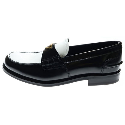 Prada Triangle Logo Oxford Brushed Leather Loafers Black White 2db223
