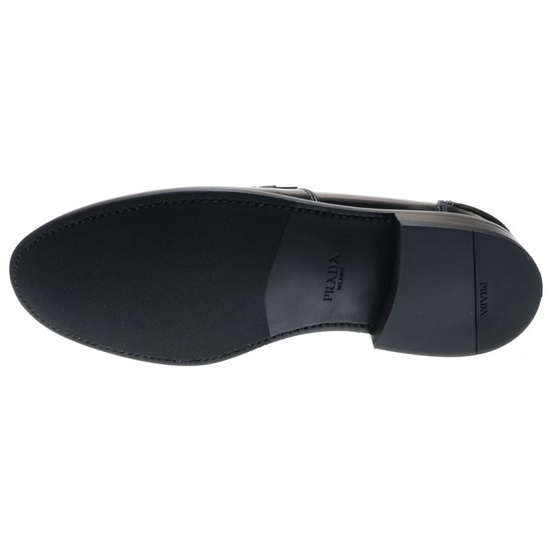 Prada Triangle Logo Oxford Brushed Leather Loafers Black White 2db223