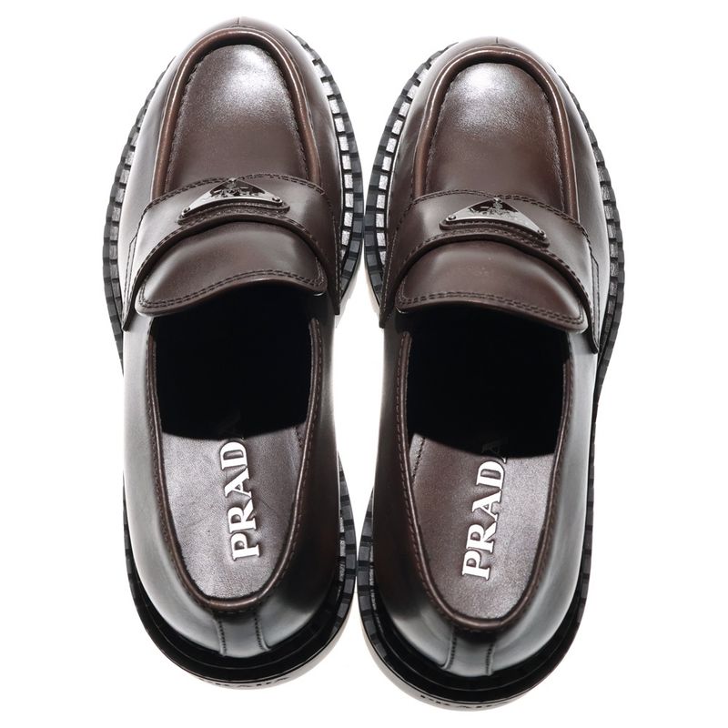 Prada Triangle Logo Oxford Leather Loafers Brown 2de148