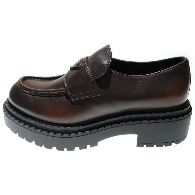 Prada Triangle Logo Oxford Leather Loafers Brown 2de148