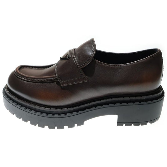 Prada Triangle Logo Oxford Leather Loafers Brown 2de148