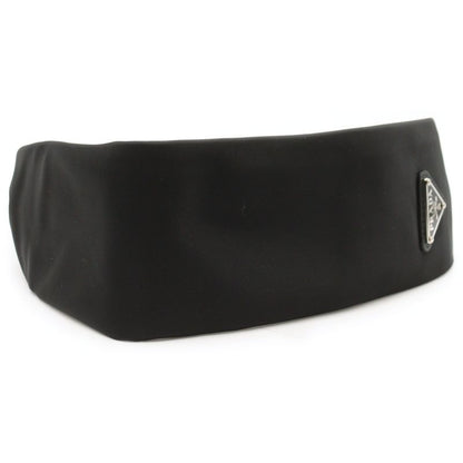 Prada Hairband Band with Logo Triangle Black Nylon 1ih081 Silver Hardware