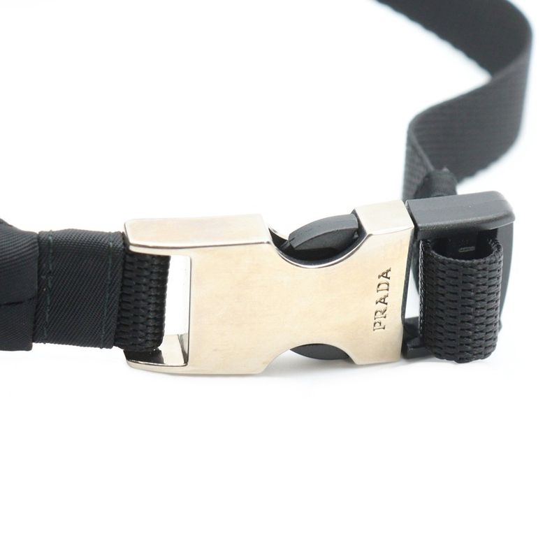 Prada Hairband Band with Logo Triangle Black Nylon 1ih081 Silver Hardware