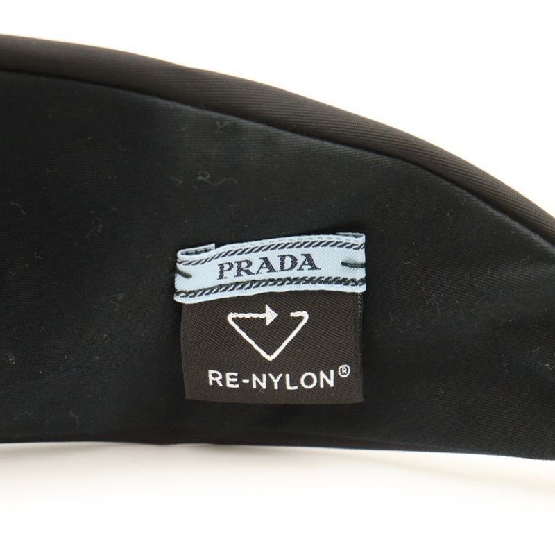 Prada Hairband Band with Logo Triangle Black Nylon 1ih081 Silver Hardware