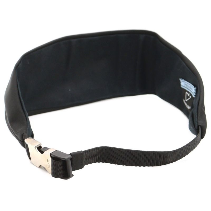 Prada Hairband Band with Logo Triangle Black Nylon 1ih081 Silver Hardware