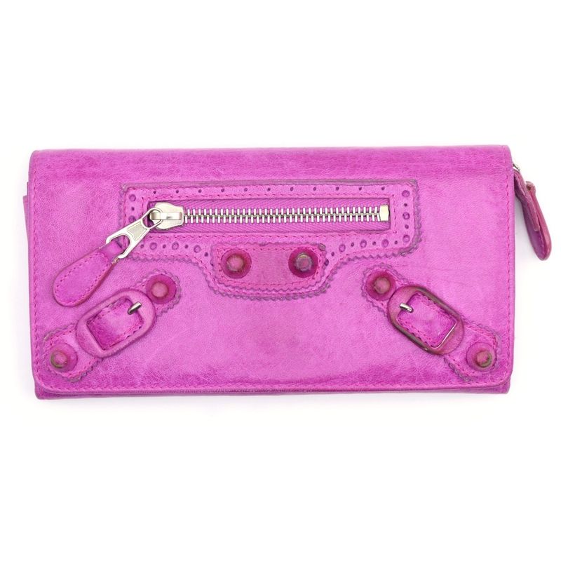 Balenciaga Giant Continental Leather Long Wallet Purple