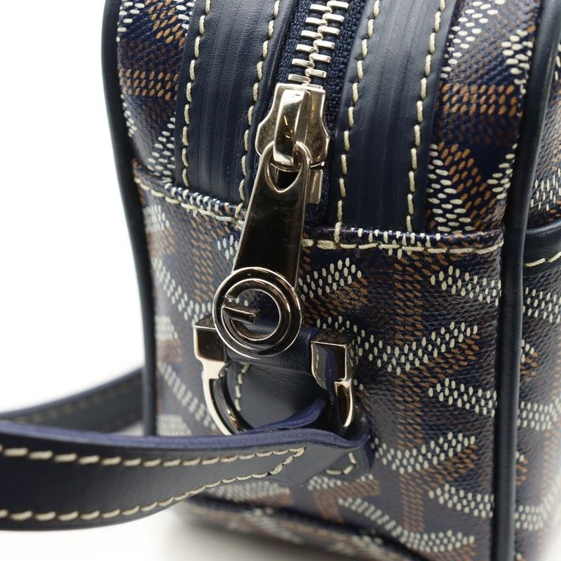 Goyard Cupveil PM Shoulder Bag Mini Bag Navy PVC X Leather Silver Hardware