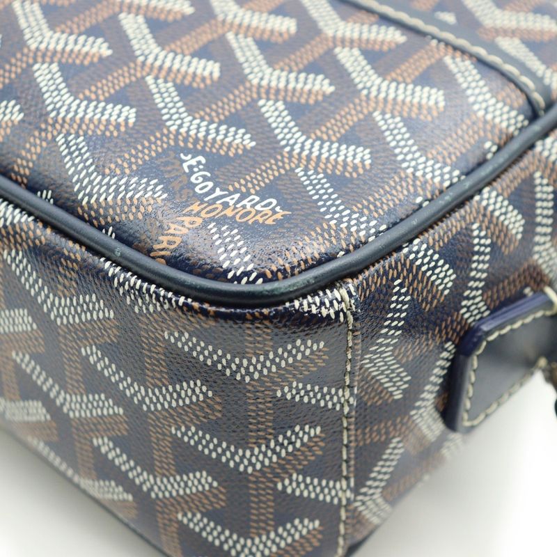 Goyard Cupveil PM Shoulder Bag Mini Bag Navy PVC X Leather Silver Hardware