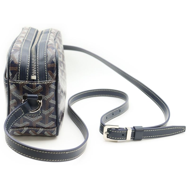 Goyard Cupveil PM Shoulder Bag Mini Bag Navy PVC X Leather Silver Hardware