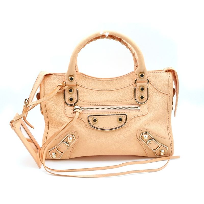 Balenciaga Classic Mini City Handbag Shoulder Bag Salmon Pink Leather 300295