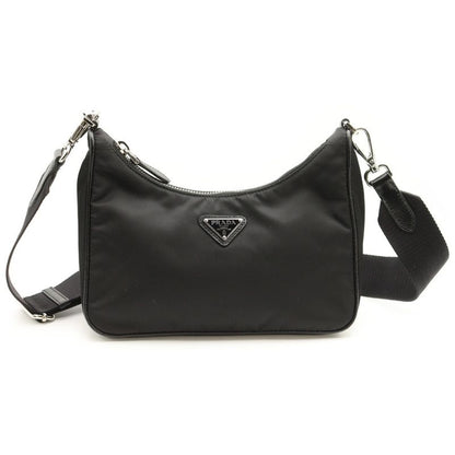 Prada Re-Edition 2005 Re-Nylon Shoulder Bag Chain Bag Black Nylon 1bh204 Silver