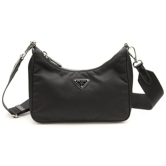 Prada Re-Edition 2005 Re-Nylon Shoulder Bag Chain Bag Black Nylon 1bh204 Silver