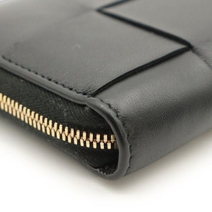 Bottega Veneta Cassette Zip Around Wallet Compact Wallet Black Leather Gold