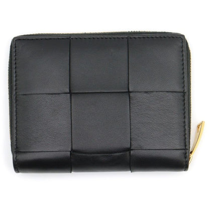 Bottega Veneta Cassette Zip Around Wallet Compact Wallet Black Leather Gold
