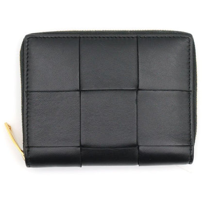 Bottega Veneta Cassette Zip Around Wallet Compact Wallet Black Leather Gold