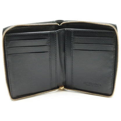 Bottega Veneta Cassette Zip Around Wallet Compact Wallet Black Leather Gold