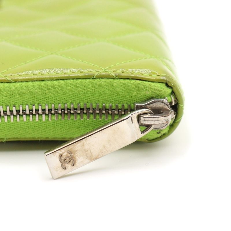 Chanel Brilliant Matelasse Patent Leather Long Wallet Green 15th