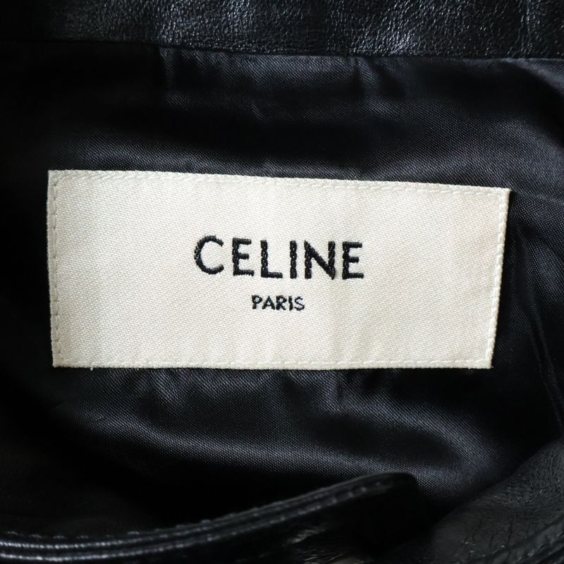 Celine Blouson Sheepskin Double Riders Leather Jacket with Straps Black