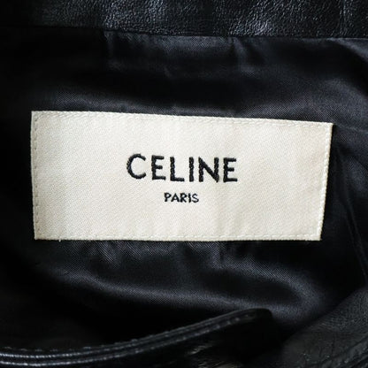 Celine Blouson Sheepskin Double Riders Leather Jacket with Straps Black