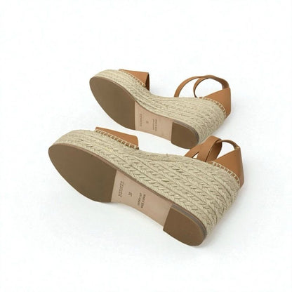 Hermes Tipo Sandals Shoes Leather Brown Silver Kelly Hardware Wedge Sole