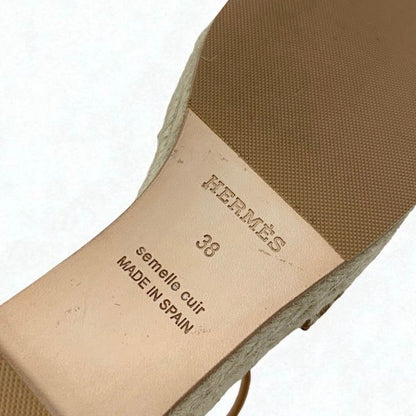 Hermes Tipo Sandals Shoes Leather Brown Silver Kelly Hardware Wedge Sole