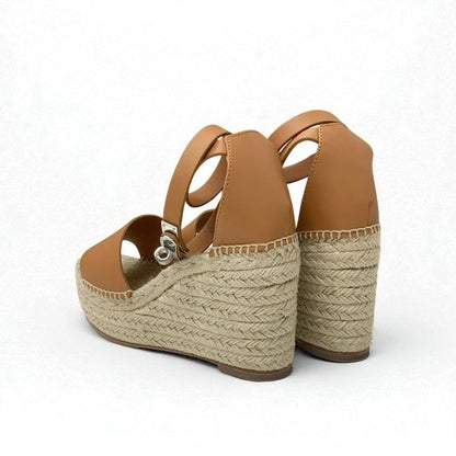 Hermes Tipo Sandals Shoes Leather Brown Silver Kelly Hardware Wedge Sole