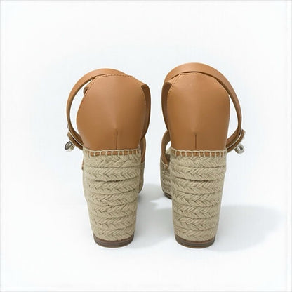 Hermes Tipo Sandals Shoes Leather Brown Silver Kelly Hardware Wedge Sole