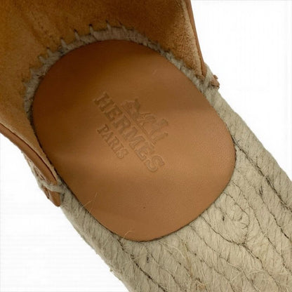 Hermes Tipo Sandals Shoes Leather Brown Silver Kelly Hardware Wedge Sole