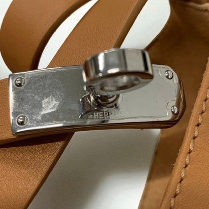 Hermes Tipo Sandals Shoes Leather Brown Silver Kelly Hardware Wedge Sole