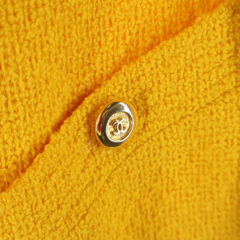 Chanel Coco Mark Button Wool Tweed Shawl Collar 4b Tailored Jacket Yellow