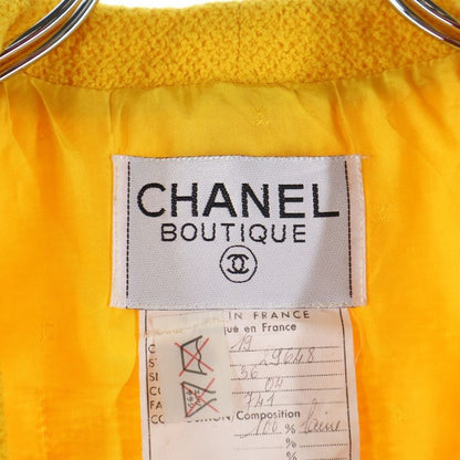 Chanel Coco Mark Button Wool Tweed Shawl Collar 4b Tailored Jacket Yellow