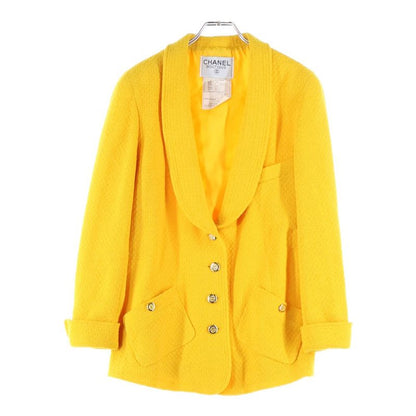 Chanel Coco Mark Button Wool Tweed Shawl Collar 4b Tailored Jacket Yellow