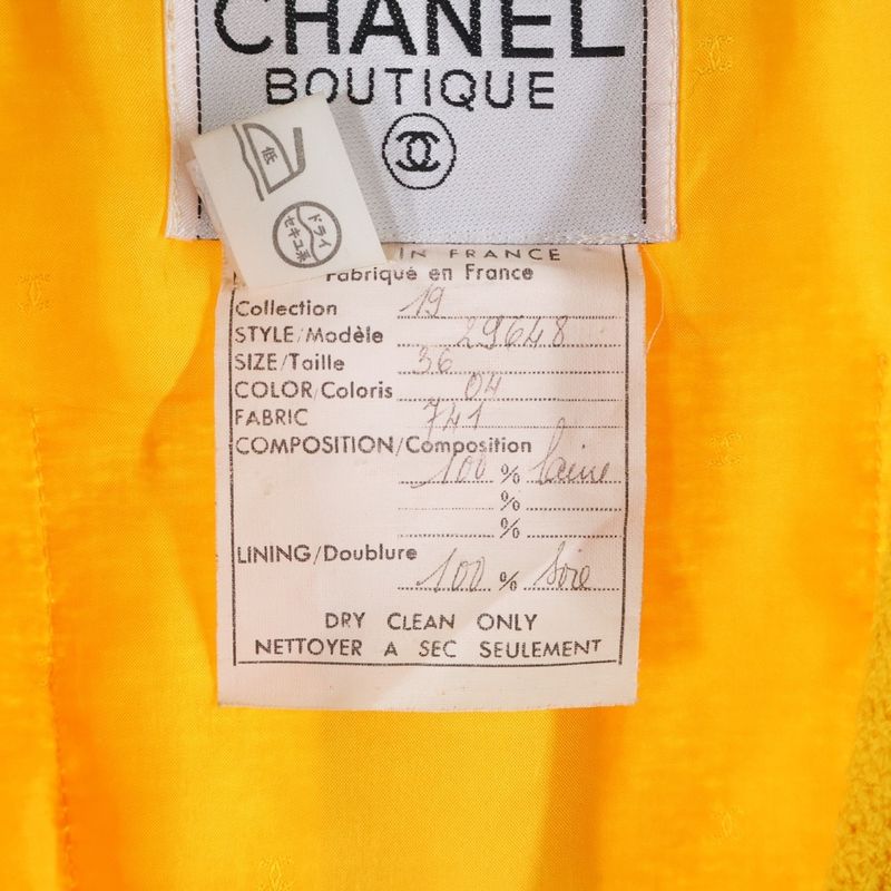 Chanel Coco Mark Button Wool Tweed Shawl Collar 4b Tailored Jacket Yellow