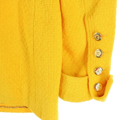 Chanel Coco Mark Button Wool Tweed Shawl Collar 4b Tailored Jacket Yellow