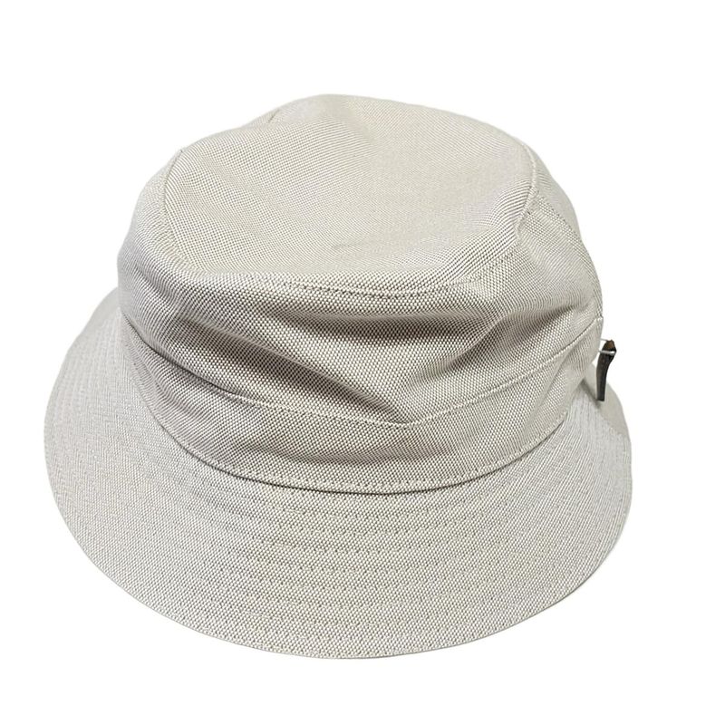 Hermes Hat 57 - White and Beige Ruffled Hat Silver Hardware Cotton
