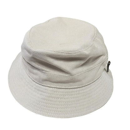 Hermes Hat 57 - White and Beige Ruffled Hat Silver Hardware Cotton