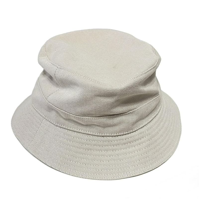 Hermes Hat 57 - White and Beige Ruffled Hat Silver Hardware Cotton
