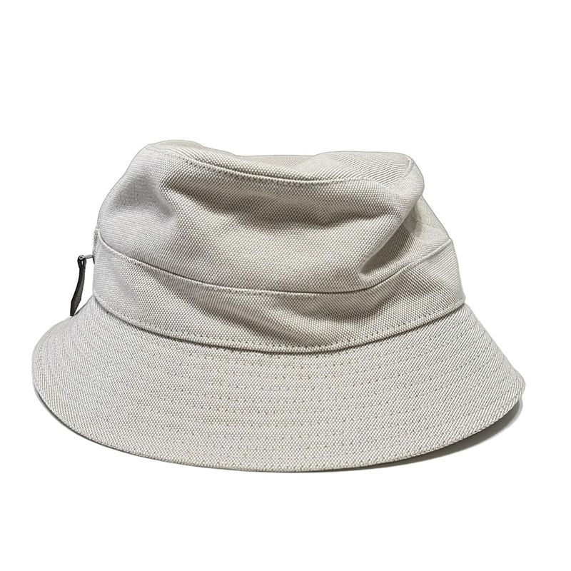 Hermes Hat 57 - White and Beige Ruffled Hat Silver Hardware Cotton