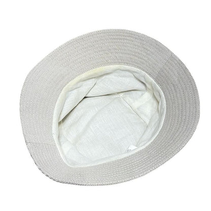 Hermes Hat 57 - White and Beige Ruffled Hat Silver Hardware Cotton