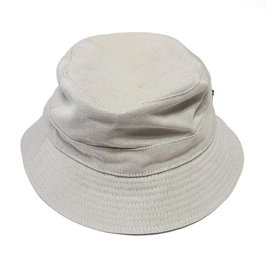 Hermes Hat 57 - White and Beige Ruffled Hat Silver Hardware Cotton