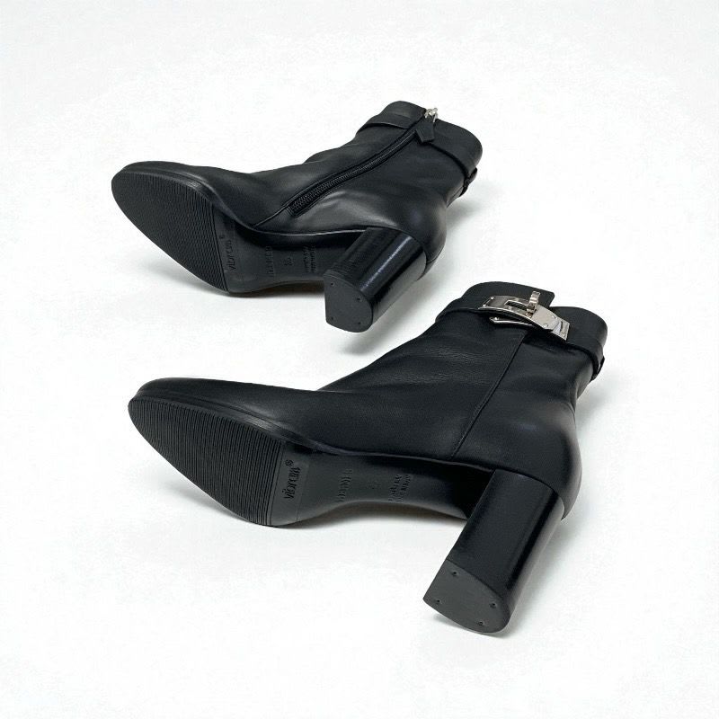 Hermes Saint Germain Boots Short Shoes Leather Black Silver Kelly Hardware