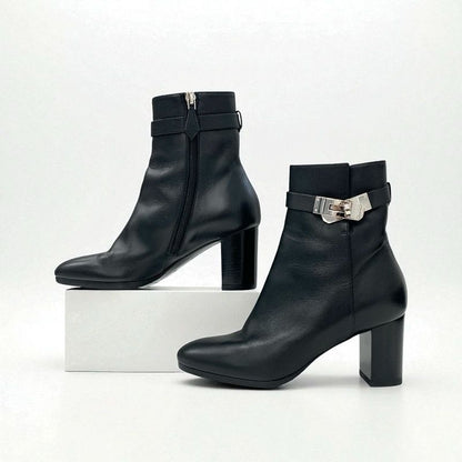 Hermes Saint Germain Boots Short Shoes Leather Black Silver Kelly Hardware