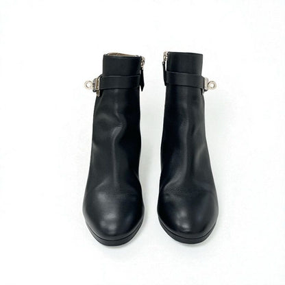 Hermes Saint Germain Boots Short Shoes Leather Black Silver Kelly Hardware
