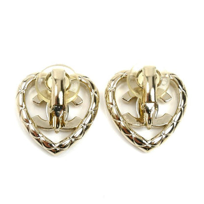 Chanel GP Rhinestone Heart Earrings Ladies Used Excellent Condition