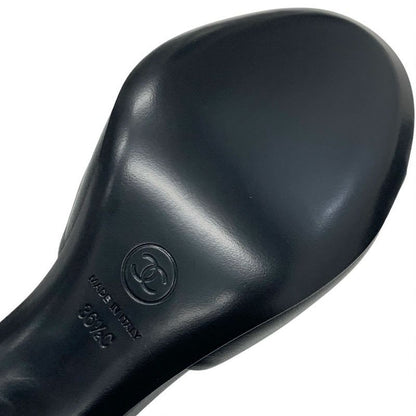 Chanel Sandals Shoes Leather Black Silver Here Mark